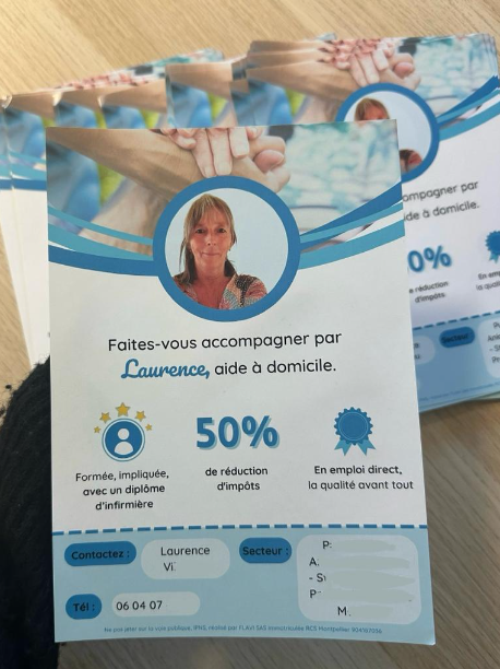 Exemple de flyer 100% personnalisé pour une auxiliaire de vie réalisé par Flavi