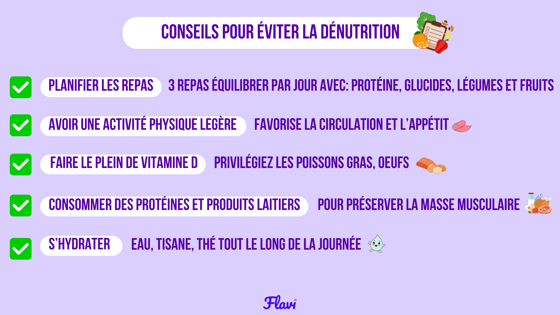Fiche récapitulative des conseils pour éviter la dénutrition