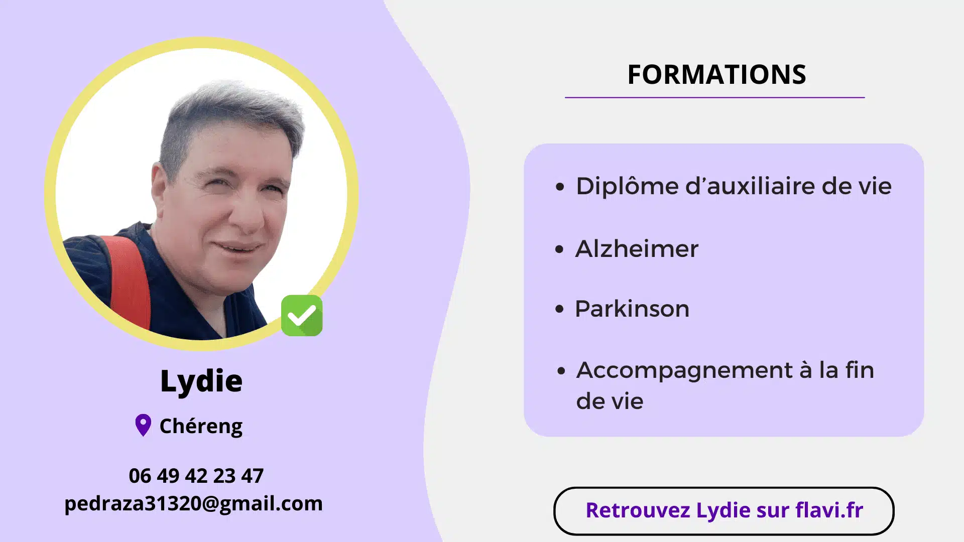 Lydie auxiliaire de vie CESU de chez Flavi